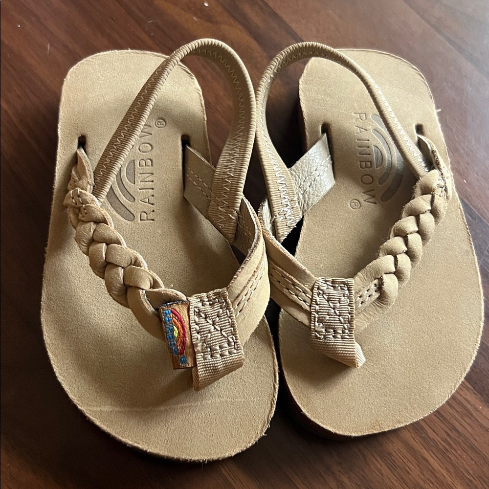 Rainbow Tan Braided Flip-Flops